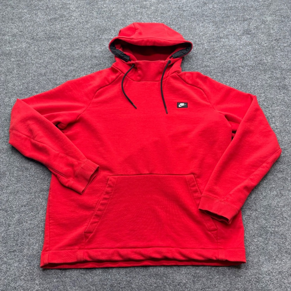 Nike Mens Modern Fleece Pullover Hoodie Red XL Raglan Sleeve Logo Patch